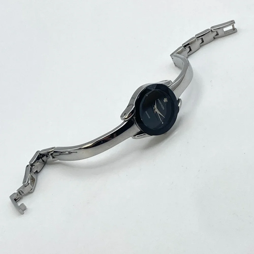 Armitron Diamond Women's Watch Silver Tone 23mm Black Faceted New Battery 6.25